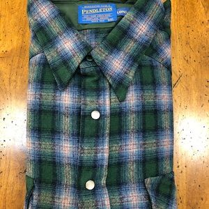 Pendleton Western Canyon (? I think) plaid wool shirt/ Pearl Buttons XXL Long
